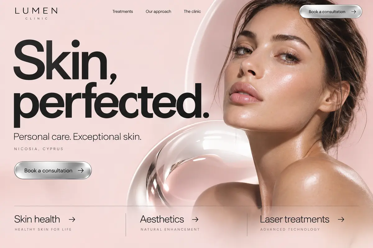 Website design concept for Lumen Clinic, Skin and aesthetics clinic in Nicosia