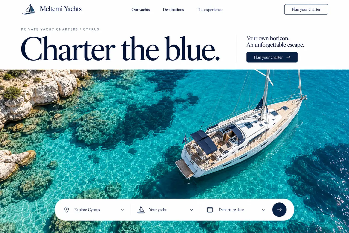 Website design concept for Meltemi Yachts, Yacht charter in Cyprus